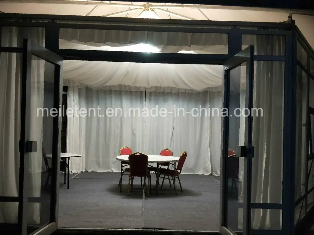 10m External Diameter Luxury Tensioned Membrane Structure Tent, Hexagonal Tent with White Inside Lining, Glass Wall
