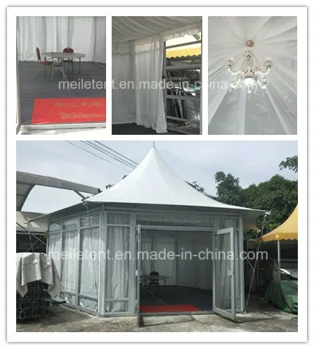 10m External Diameter Luxury Tensioned Membrane Structure Tent, Hexagonal Tent with White Inside Lining, Glass Wall