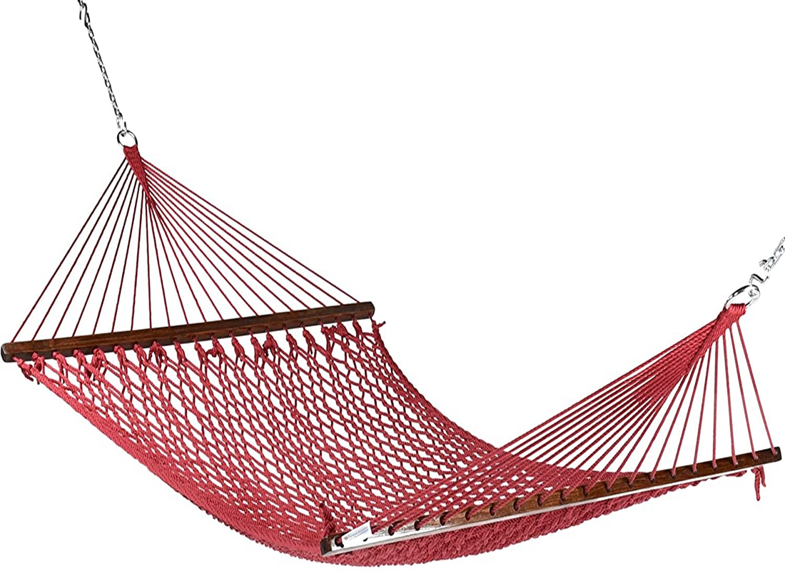 15FT Steel Tribeam Stand with Double Soft-Spun Polyester Rope Hammock Red