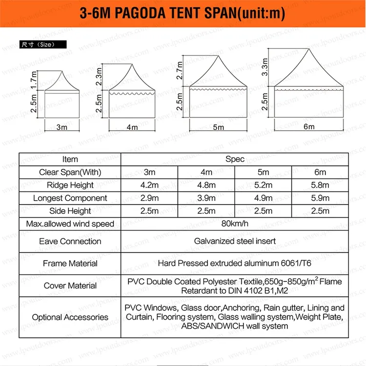 20X20FT Aluminum Frame High Peak Pagoda Tent for Outdoors Festival Celebration Event