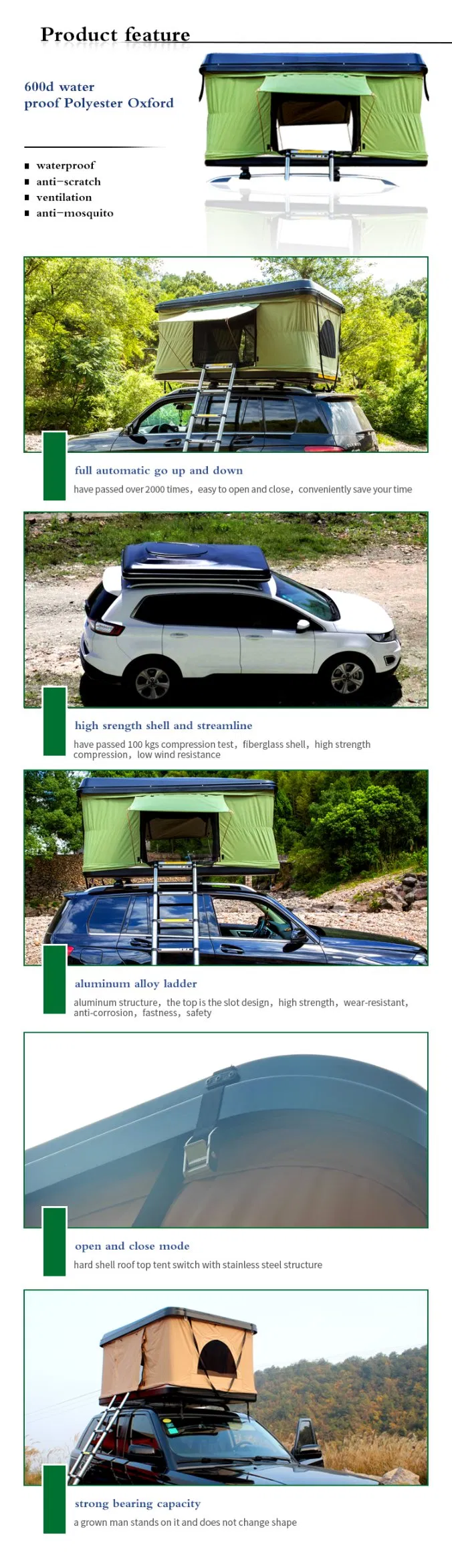 4X4 SUV Outdoor Camping Waterproof Hard Shell Vehicle Auto Car Rooftop Roof Top Tent for 4 Person