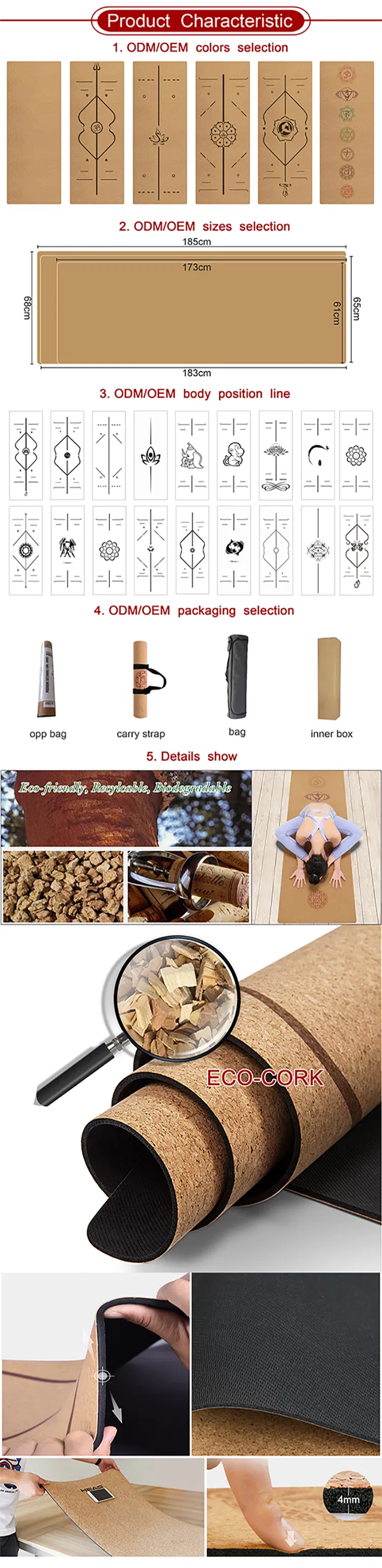 6 Pack Rubber and Cork Yoga Mat Kit, Eco Friendly Yoga Mat Kit Set for Women Fitness, Gym, Yoga Starter and Beginner