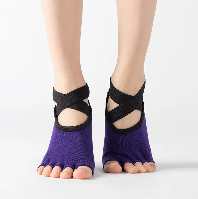 Actearlier Yoga Socks Cross Back Socks Half Toe Socks
