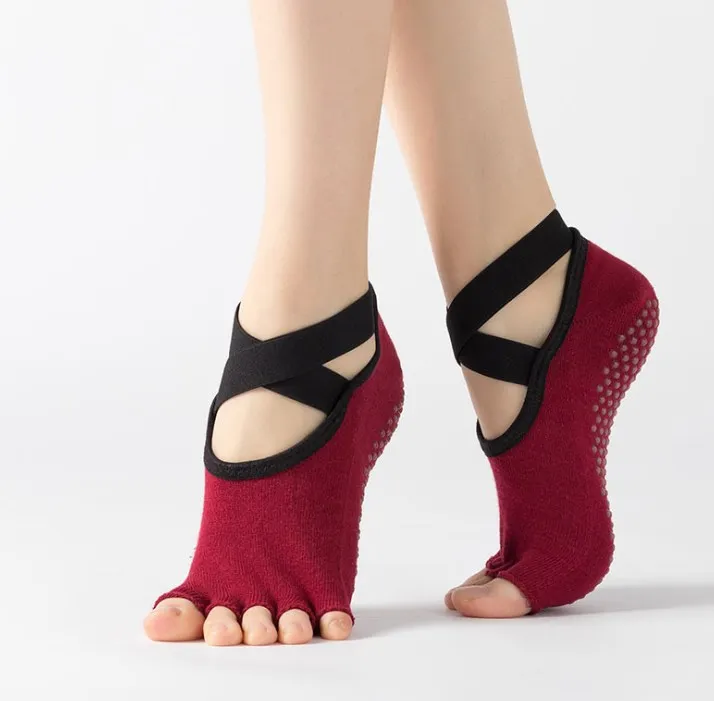 Actearlier Yoga Socks Cross Back Socks Half Toe Socks