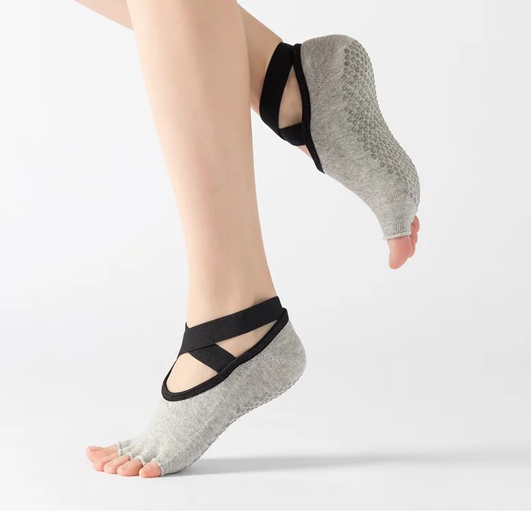 Actearlier Yoga Socks Cross Back Socks Half Toe Socks