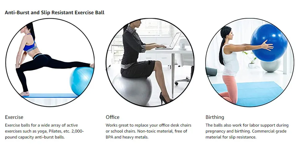 Anti-Burst Heavy Duty Stability Extra Thick Yoga Ball Chair for Fitness, Stability, Balance & Yoga - Workout