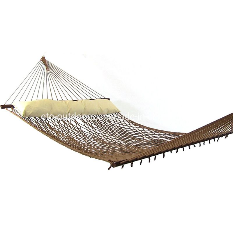 Beach Hammock Outdoor Cotton Rope Double Person Net Hammock with Hardwood