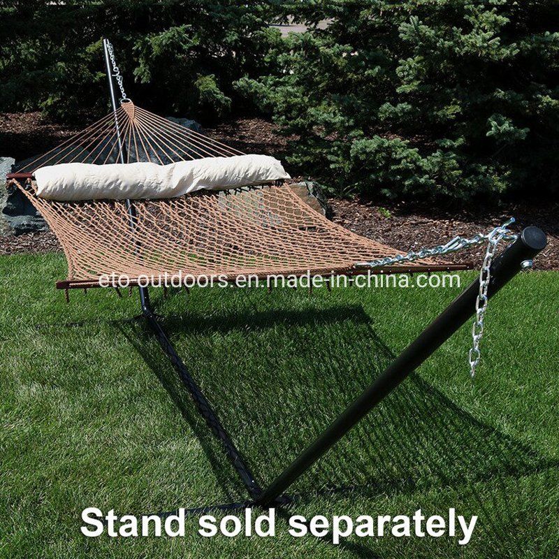 Beach Hammock Outdoor Cotton Rope Double Person Net Hammock with Hardwood