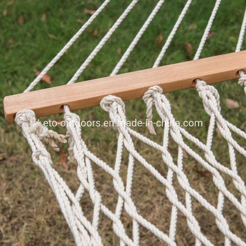 Beach Hammock Outdoor Cotton Rope Double Person Net Hammock with Hardwood