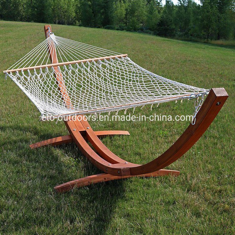 Beach Hammock Outdoor Cotton Rope Double Person Net Hammock with Hardwood
