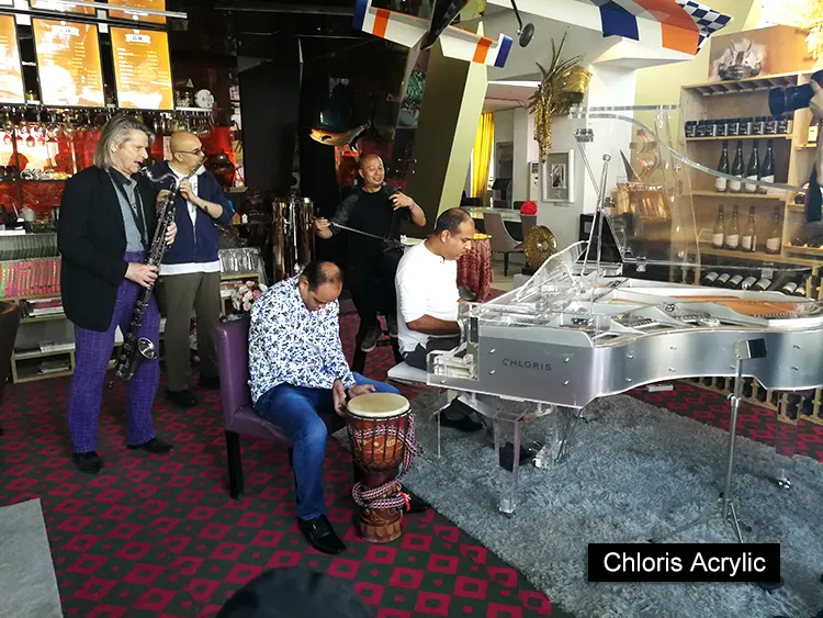 Clear Acrylic Baby Grand Piano for Sale Chloris Hg168 Silver with Sliver Acrylic Piano Bench