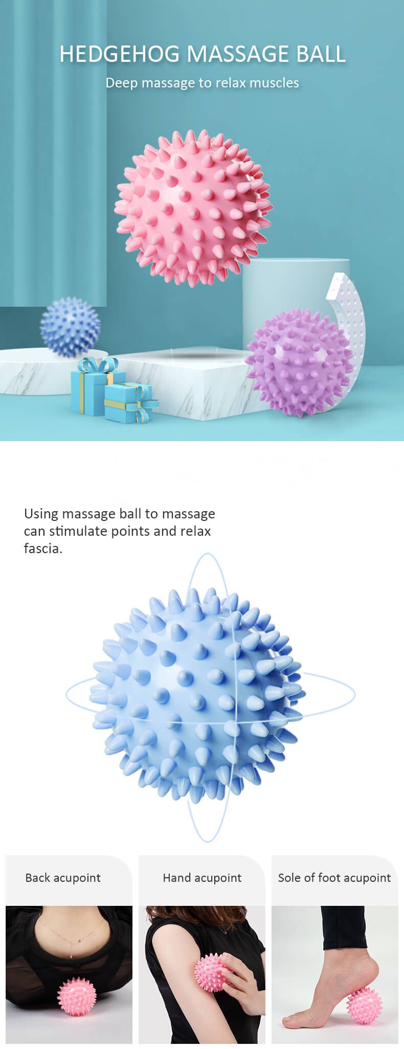 Durable PVC Spiky Massage Ball Trigger Point Sport Fitness Hand Foot Pain Relief Plantar Fasciitis Reliever 7cm Exercise Balls