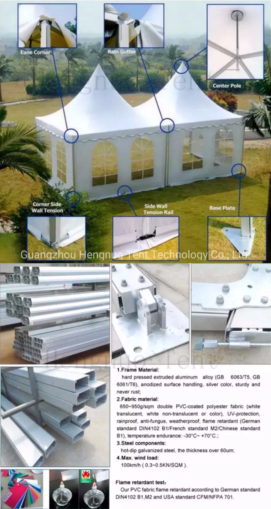 Easy to Assemble High Peak Pagoda 6mx6m Tent with Rain Gutter for Outdoor Party Events