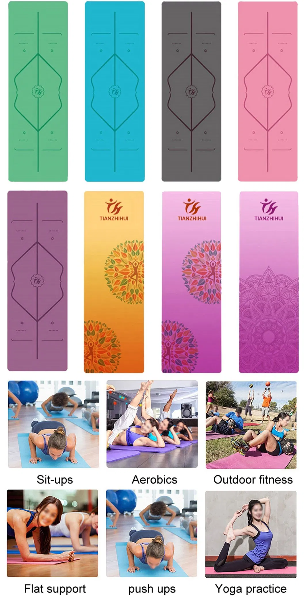 Eco Friendly Sports Training TPE Posture Line Yoga Mat