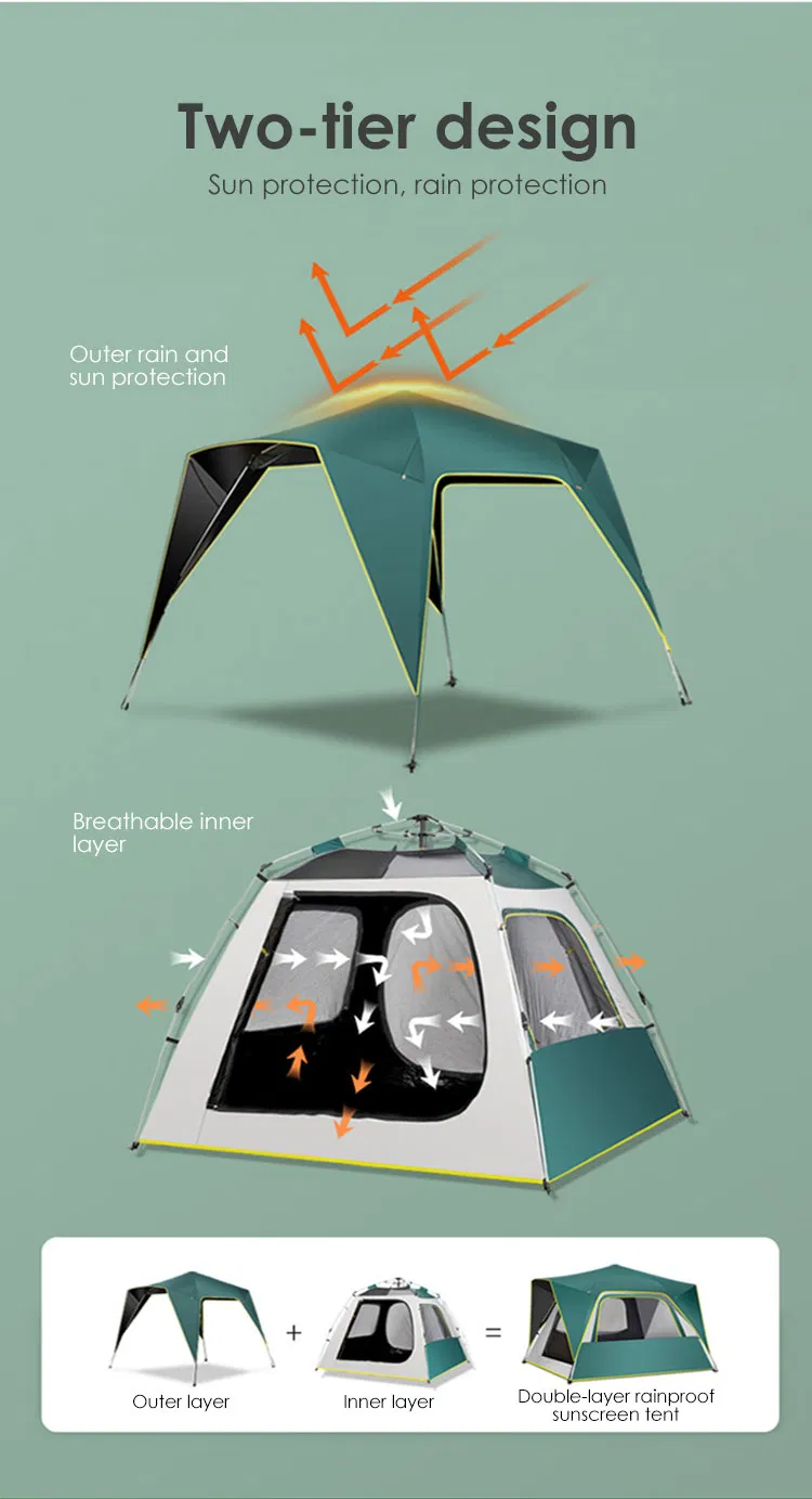 Factory Camping Tent 3-4 Person Pop up Waterproof Outdoor Tents Portable Hihg Quality Family Tent