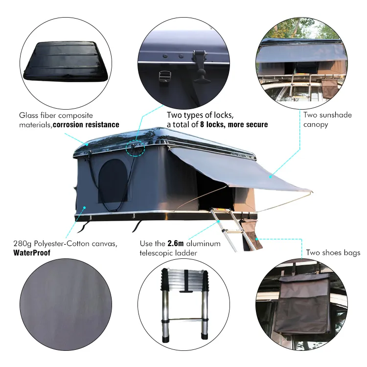 Fiberglass Hard Shell Car Top Roof Tent Campers Traliers