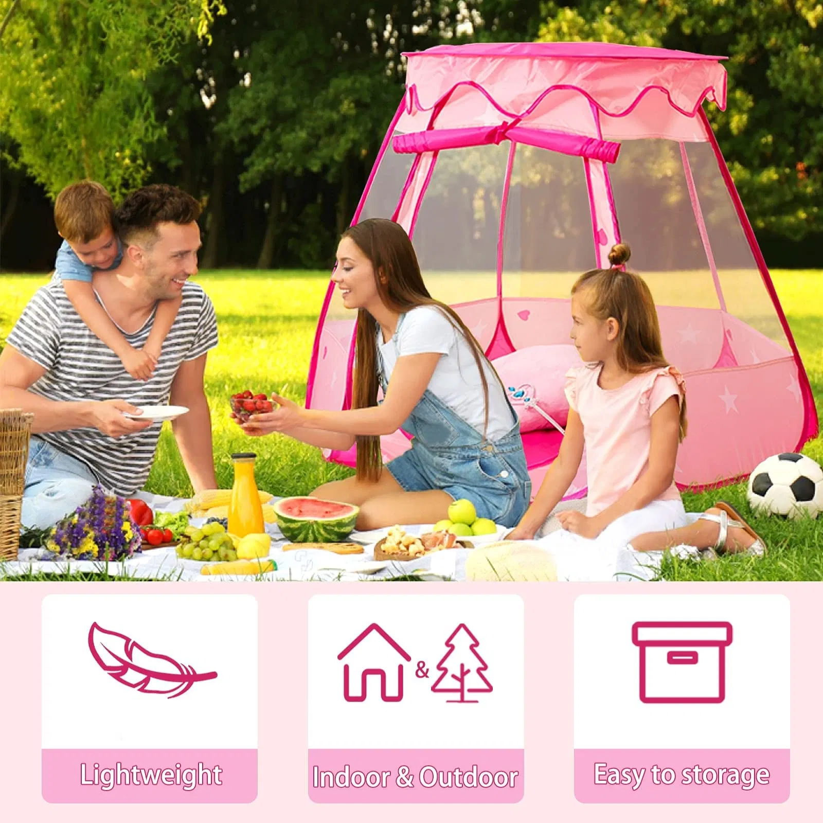 Foldable and Portable Princess Castle Pop up Play Tent House Ball Pit Pink Indoor & Outdoor Toddler Playhouse