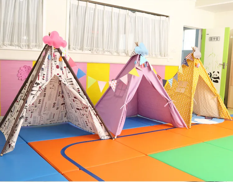 Full Color Printing Striped Indian Style Pup Kids Cotton Canvas Teepee Tent