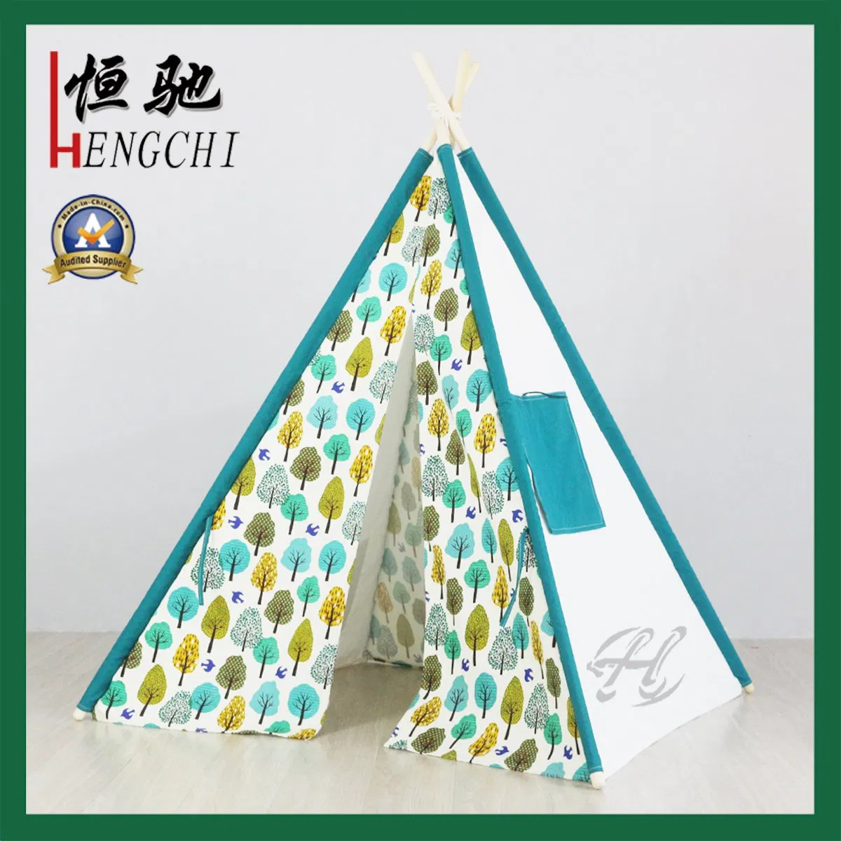 Full Color Printing Striped Indian Style Pup Kids Cotton Canvas Teepee Tent