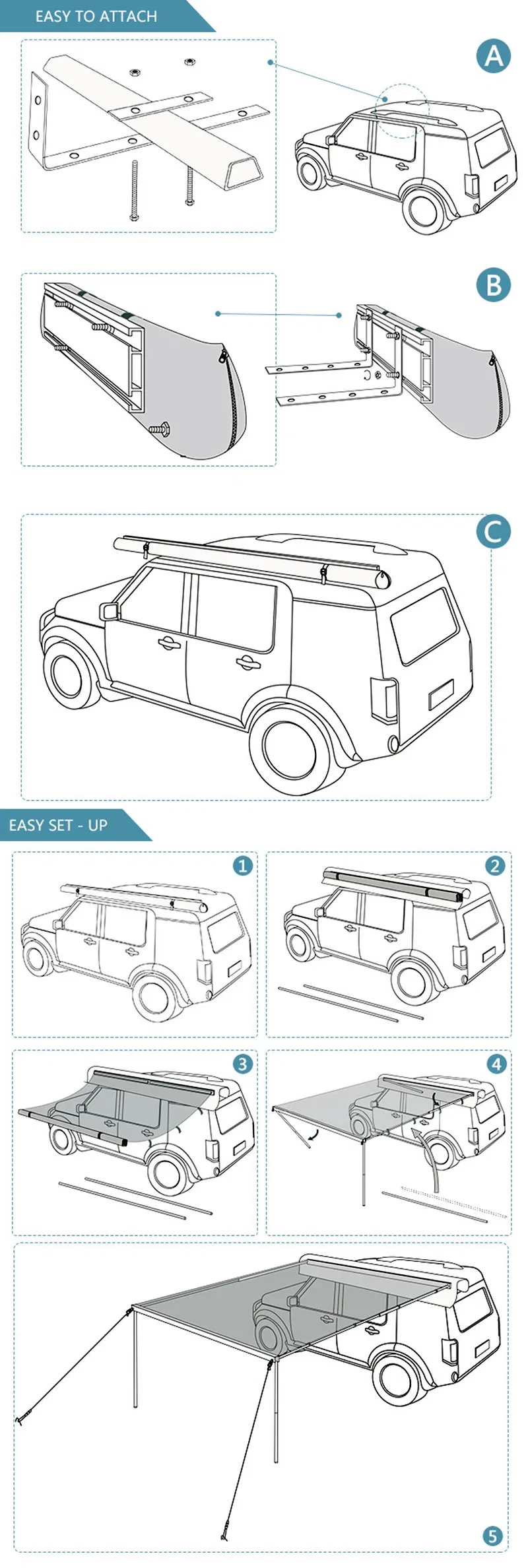 Hot Sale Car Roof Top Side Retractable Awning for Outdoor Camping