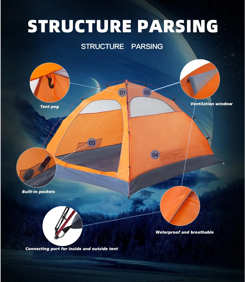 Large Space Aluminum Alloy Fast Opening Camping Tent 3 Person Wp22002