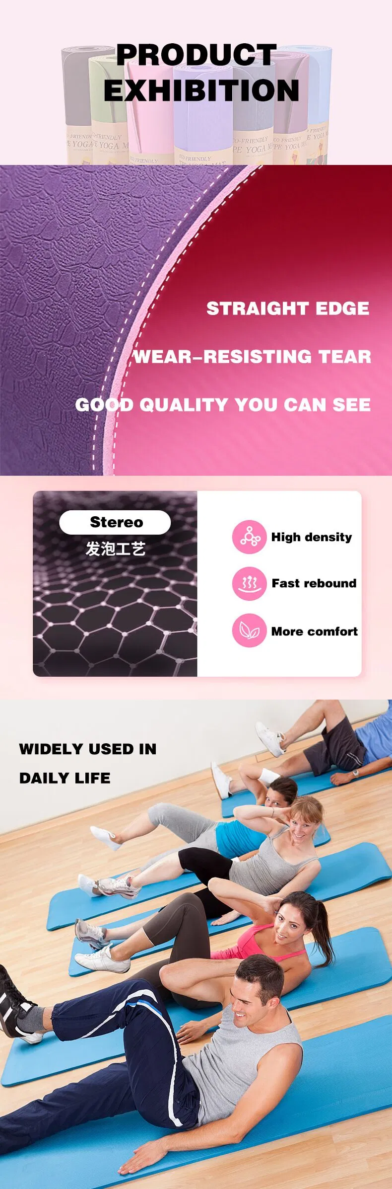 Non-Slip, Waterproof, Soft and Durable for Fitness, Customizable TPE Eco-Friendly Yoga Mat