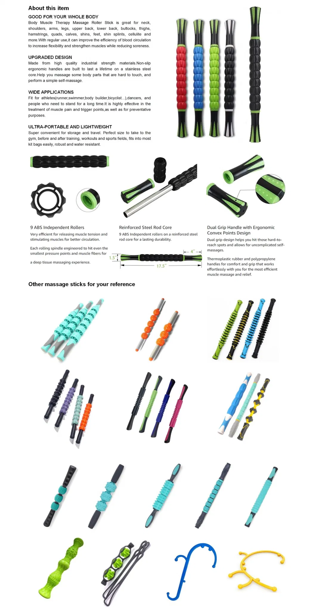 Sportneer Muscle Roller Massage Stick for Athletes, Deep Tissue Body Massage Stick Tools