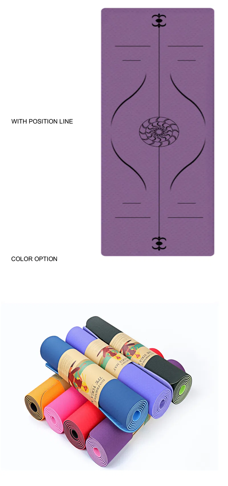 TPE /PU Rubber Beginner Yoga Learning Mat, No Slip Posture Line Yoga Fitness Mat
