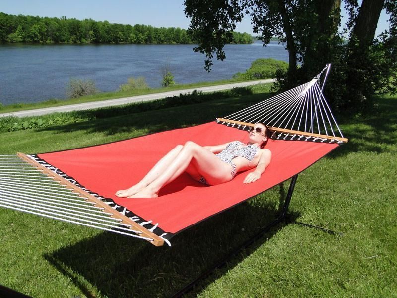 Two Person Durable Outdoor Poolside Hammocks Bright Red Double Hammock Free Standing